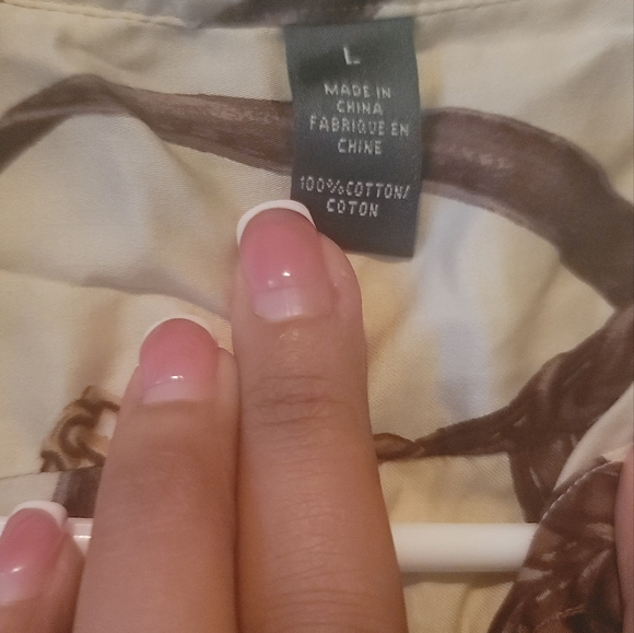 Ralph Lauren Beige Brown Gold Long Sleeve Cotton Printed Logo Button Shirt Top - Picture 6 of 7